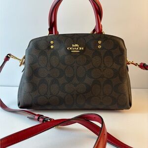 Coach Brown Red Logo Satchel Gold Hardware Detachable Strap (A3)